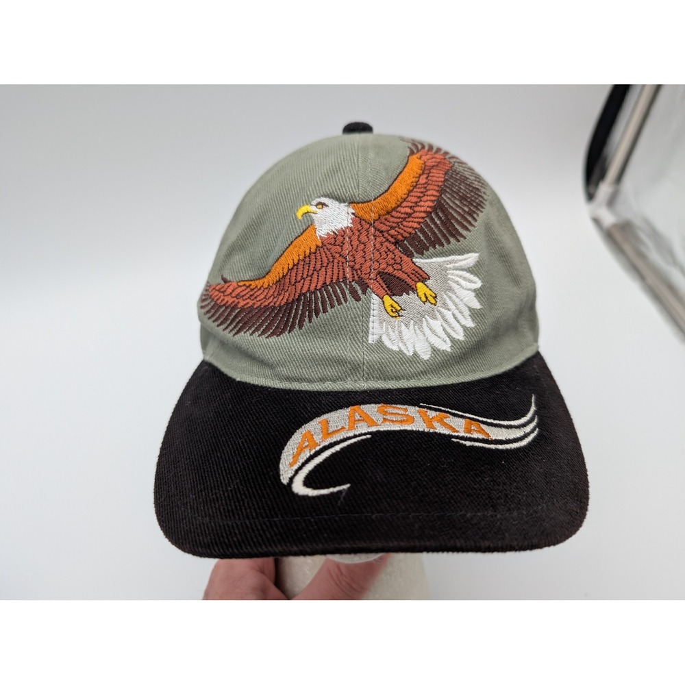 Arctic Circle Enterprises Alaska Eagle Hat Green Black Corduroy Brim Adjustable
